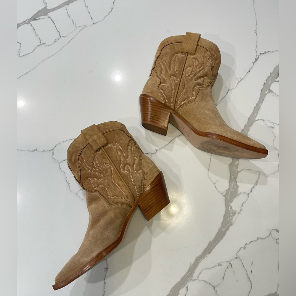 Reformation Tan Suede Western Ankle Boots - Otto - Picture 7 of 13